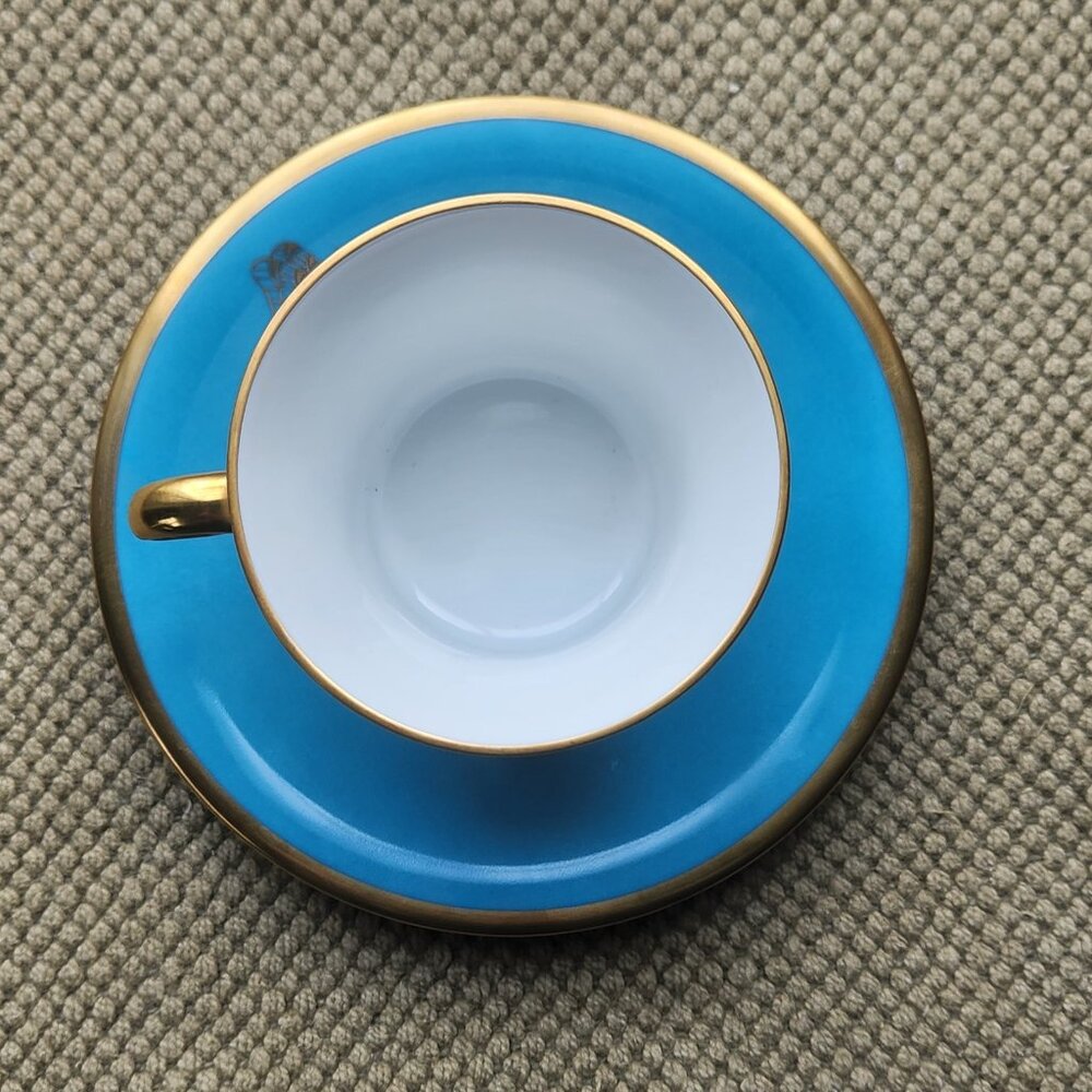 Herend Blue Butterfly Coffee Chocolate Gold Spiral Handle Cup and Saucer Set - Picture 9 of 11